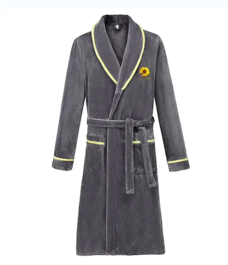 

Men Autumn Winter Flannel Long Robe Casual Kimono Bathrobe Thick Warm Sleepwear Plus Size 3XL Nightgown Male Casual Home Wear