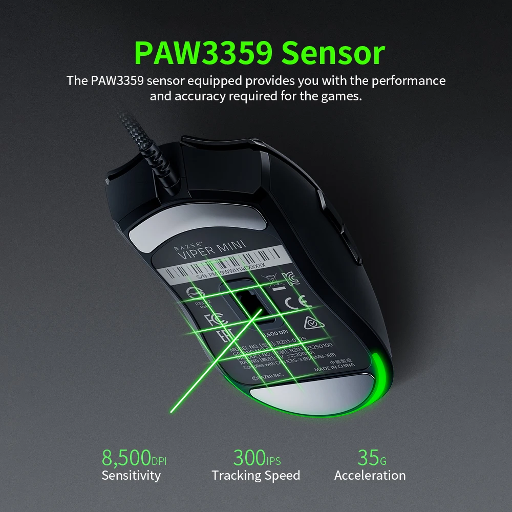 Игровая мышь Razer RGB мини-мышь Viper 61 г легкая проводная 8500DPI PAW3359 оптический датчик