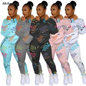 winter tracksuits sets sporty casual two piece set letter print sportwear jogger zip sweatshirt topsweatpants women sweat suit free global shipping