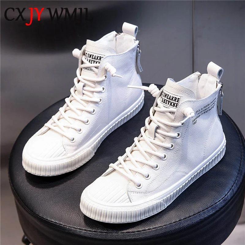

Ladies High Gang Vulcanized Shoes Flats 2021 New Genuine Leather Platform Sneakers for Women Spring Casual Little White Shoes