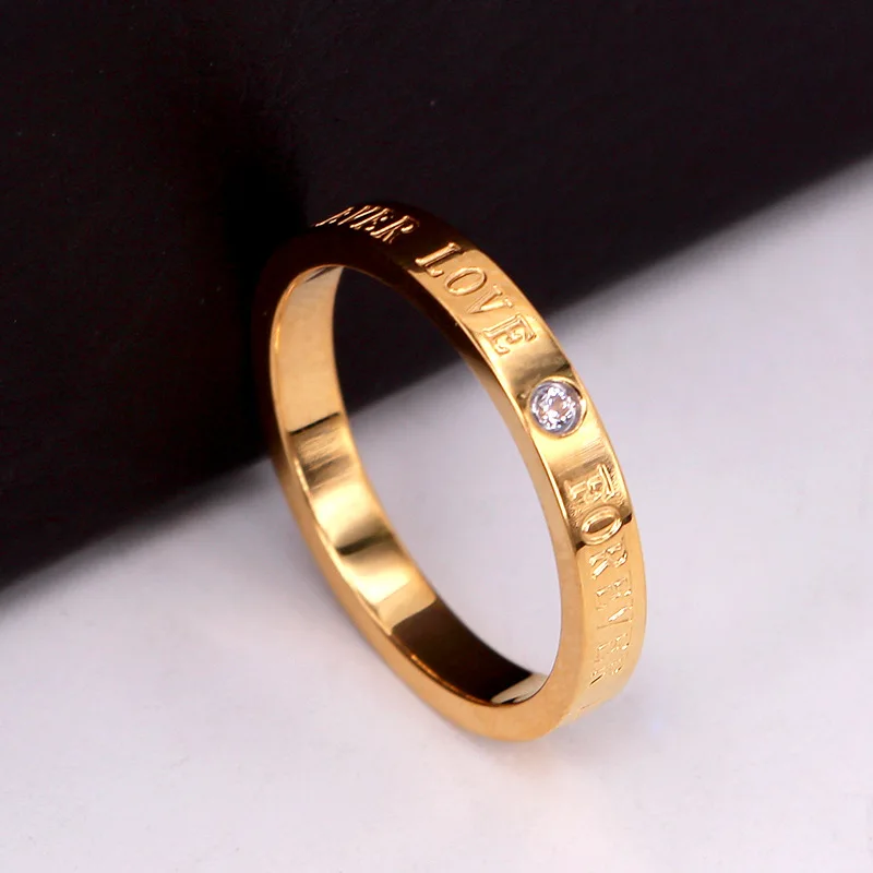 

Top Quality 3MM Concise Zircon Wedding stainless steel material Rose Gold love forever engagement Ring Never Fade Jewelry R719