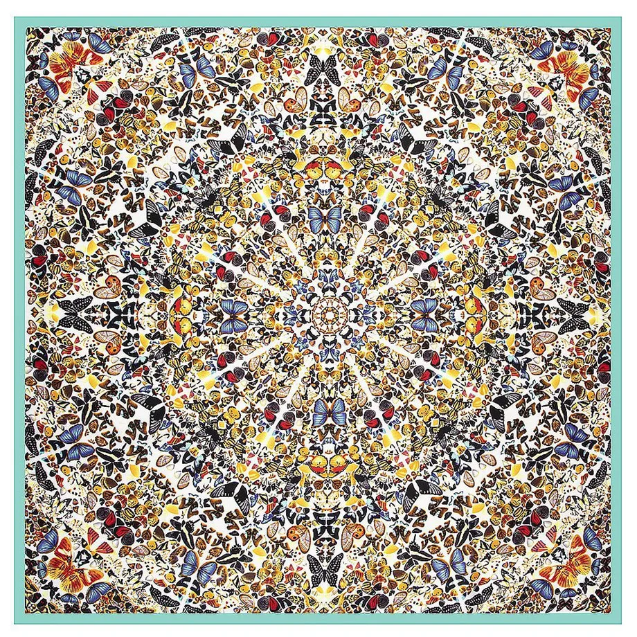 Женский шелковый шарф из Твила квадратный с цветным принтом бабочки зимний 2019| |