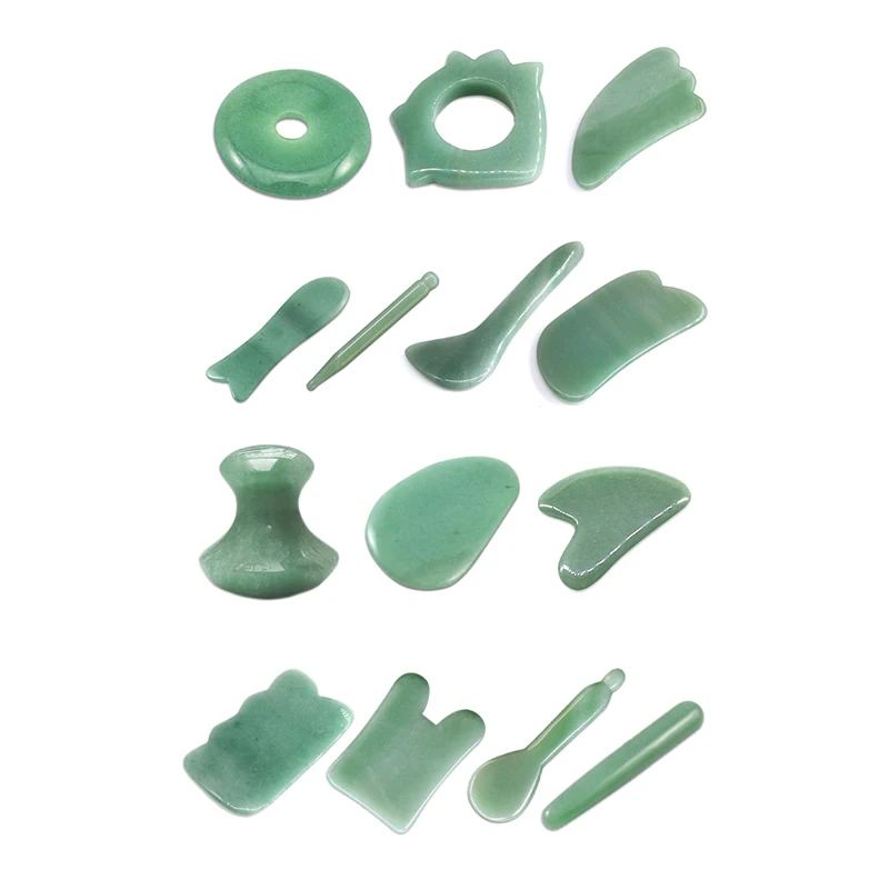 

7Pcs/Set Natural Aventurine Jade Stone Guasha Massage Tool Acupuncture Spa Therapy Gua Sha Massager Scraping Board Antistress Bo