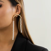 fashion c shape pearl long tassels dangle earring for women girl piercing stud earrings jewelry wedding party accessories