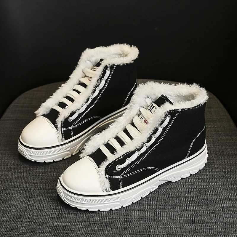 Кеды женские с высоким верхом замшевые ботильоны из хлопка сохраняют тепло