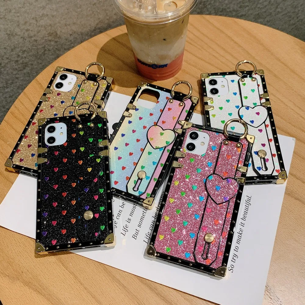 

For LG Case Stylo 4 5 6 US K51 K61 7 4G 5G Back cover Classic black frame square gold glitter love wristband