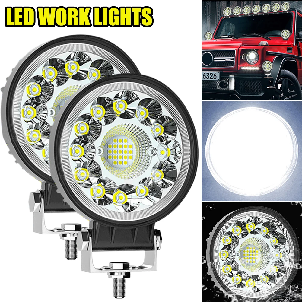 

4x4 Car LED Pod Light 4" Round Light Bar 33LED Work Light 99W 12000LM Spot Flood Beam Driving Fog Light Off Road SUV ATV Lamp
