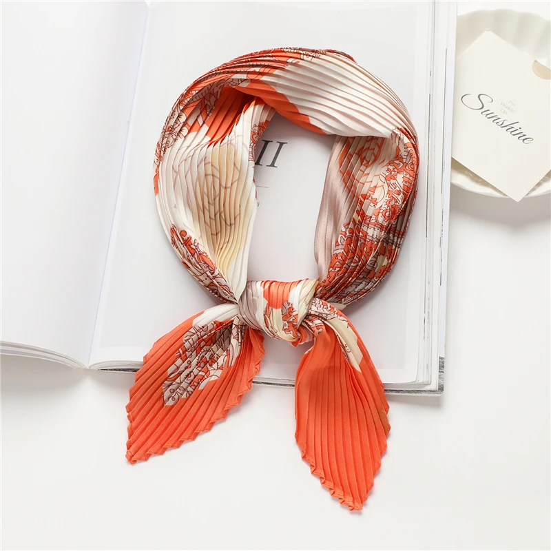 

Crinkle 70CM Square Scarf Neck Kerchief Wrist Hair Tie Band Bag Bandana Office Ladies Head Scarves Shawl 2021 New Arrive