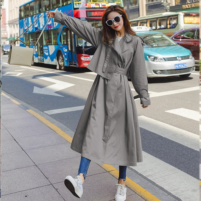 Модный Тренч Женский однотонный Повседневный простой классический длинный