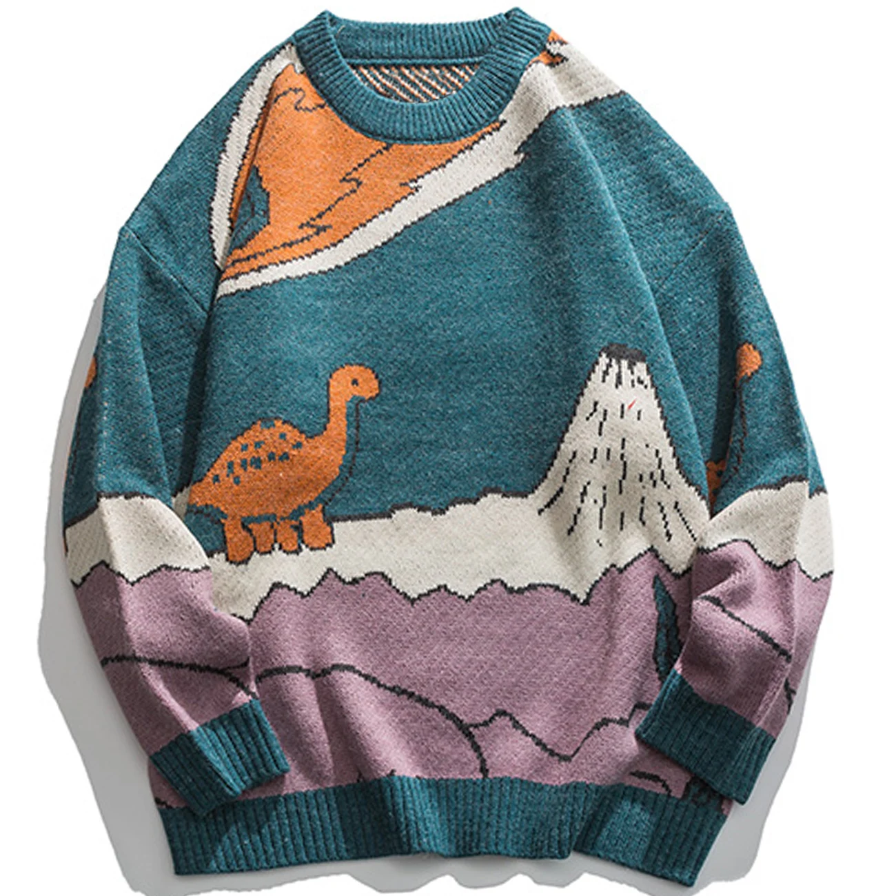 LACIBLE Harajuku Cartoon Little Dinosaur Knitted Sweater Winter Men Women Vintage Pullover Casual Streetwear | Мужская одежда