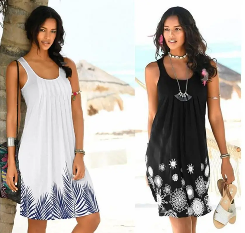 2020 летнее женское платье большого размера повседневные без рукавов с О-образным