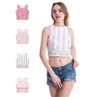 pink cartoon bear 3d printing tank top cute harajuku home casual female vest leaky waist belly button clothes slim short top
