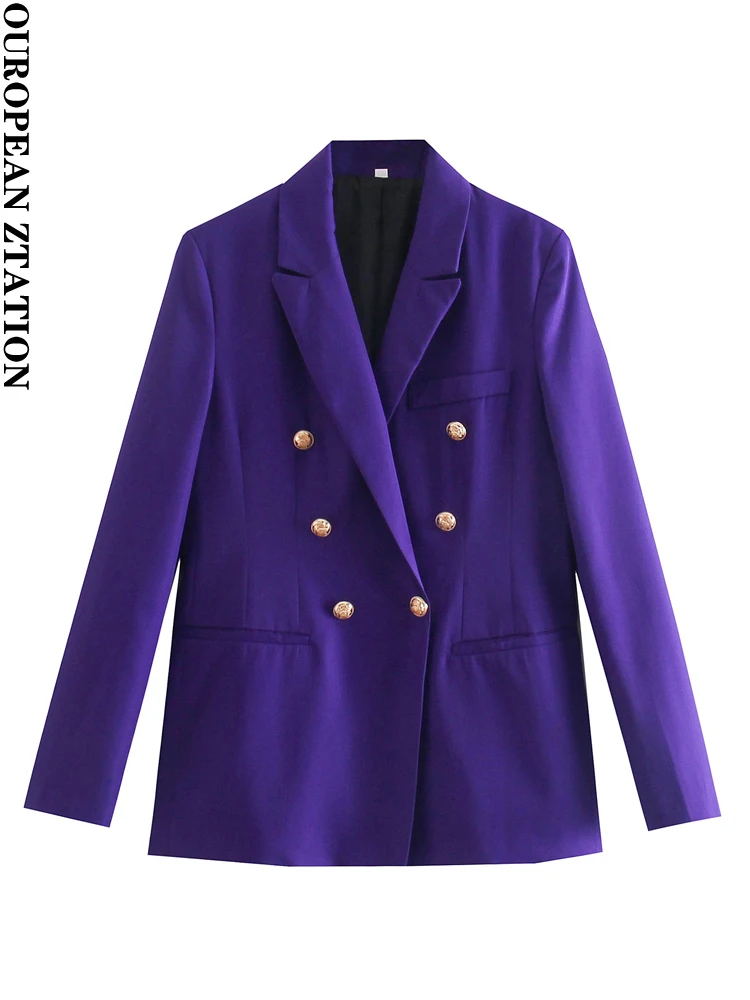 

Женский пиджак на пуговицах, модный элегантный двубортный пиджак, женский тонкий блейзер с лацканами и длинным рукавом, 2022 za