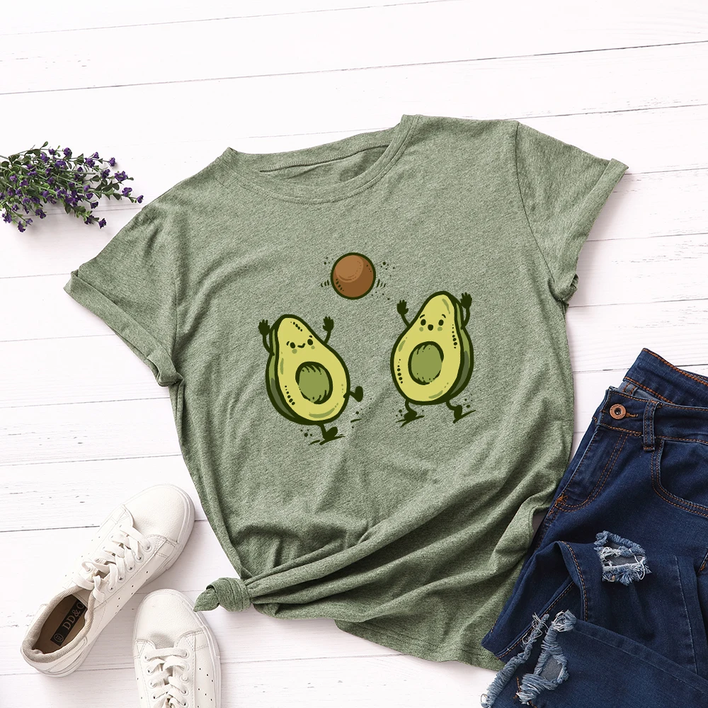 

Женские хлопковые футболки с коротким рукавом, Забавные футболки с графическим рисунком авокадо, летние футболки, топы для женщин, свободна...