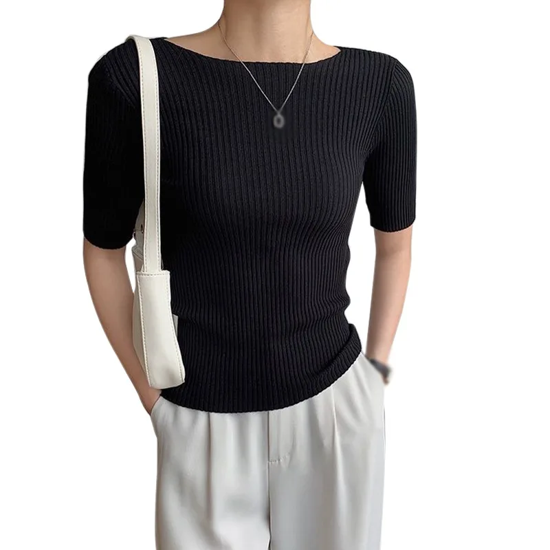 

Hollow Out Sexy T-Shirt Spring And Summer Women's Slim Casual Knitting Short Sleeve Top Female Crop Top Ladies Shirt