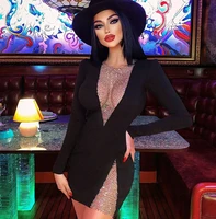 women sexy long sleeve crystal diamonds sparkly black bandage dress 2021 ladies club celebrity bodycon party dress vestido