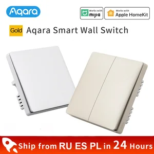 Умный настенный выключатель Xiaomi Aqara Mi Zigbee, беспроводной переключатель с нейтральным управлением светом, золотой, с пожарным проводом