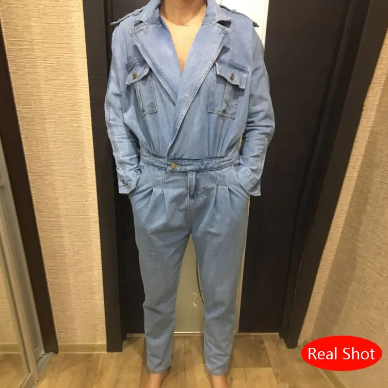 Женский комбинезон BF синий с длинным рукавом и высокой талией|Женские