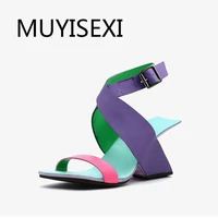 brand summer shoes genuine leather square peep toe ankle straps women sandals 8cm high heels classic causal shoes hl268 muyisexi