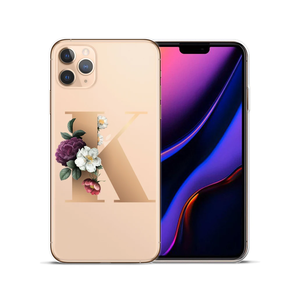 custom 26 english name letters flower initial case for coque iphone 11 pro max x xs max xr 6s 6 7 8 plus silicone phone cover free global shipping