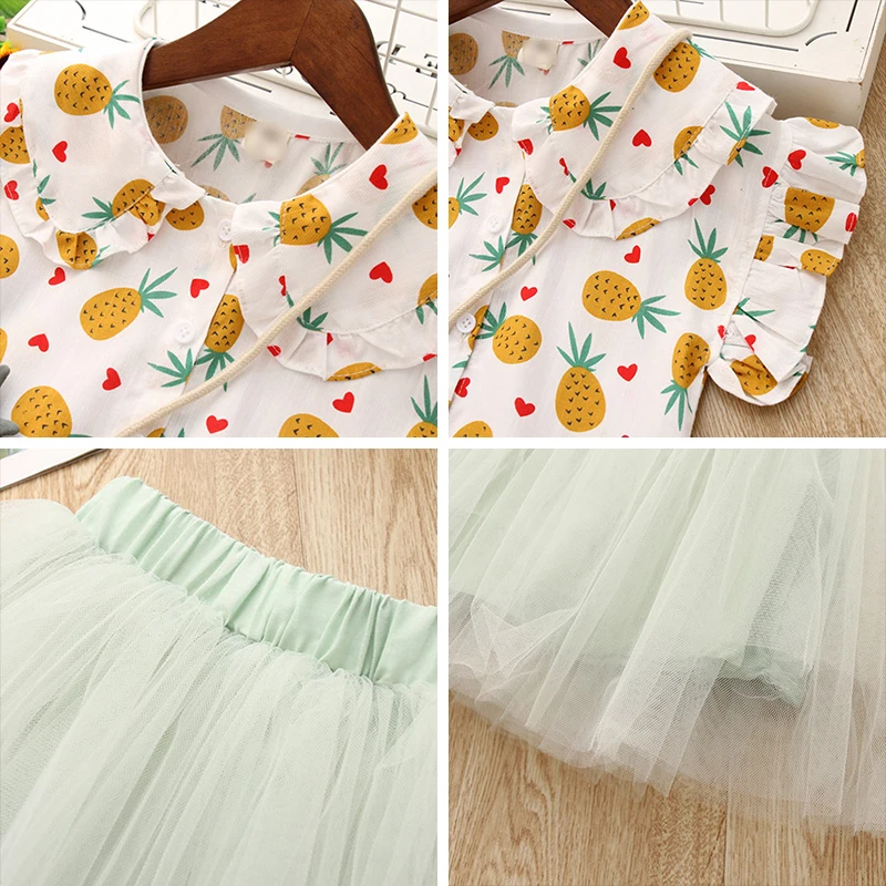 Bear Leader Girls Clothing Sets Summer Cute Princess Girl Shirt + Gauze Dress 2PCS Pineapple Set Children | Детская одежда и обувь