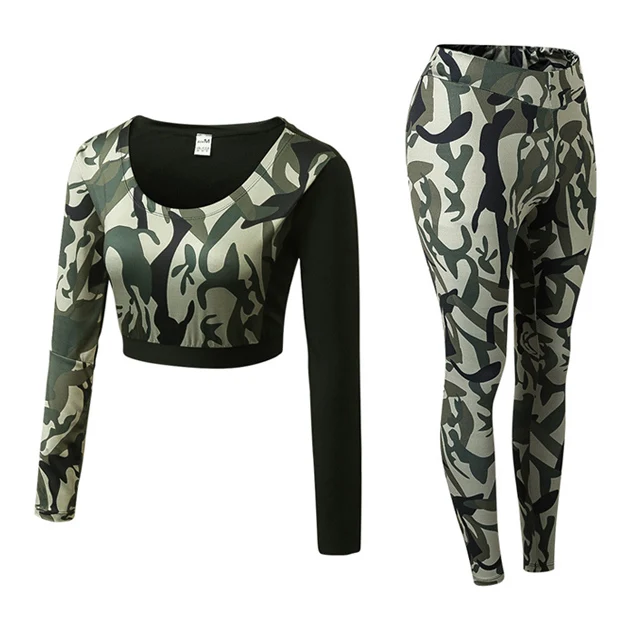Set-1 Женская Спортивная одежда для йоги спортивный костюм для фитнеса спортивный костюм для женщин Камуфляжный сжатый Йога Леггинсы одежда для занятий спортом для спортивного зала одежда - Цвет: Set-1