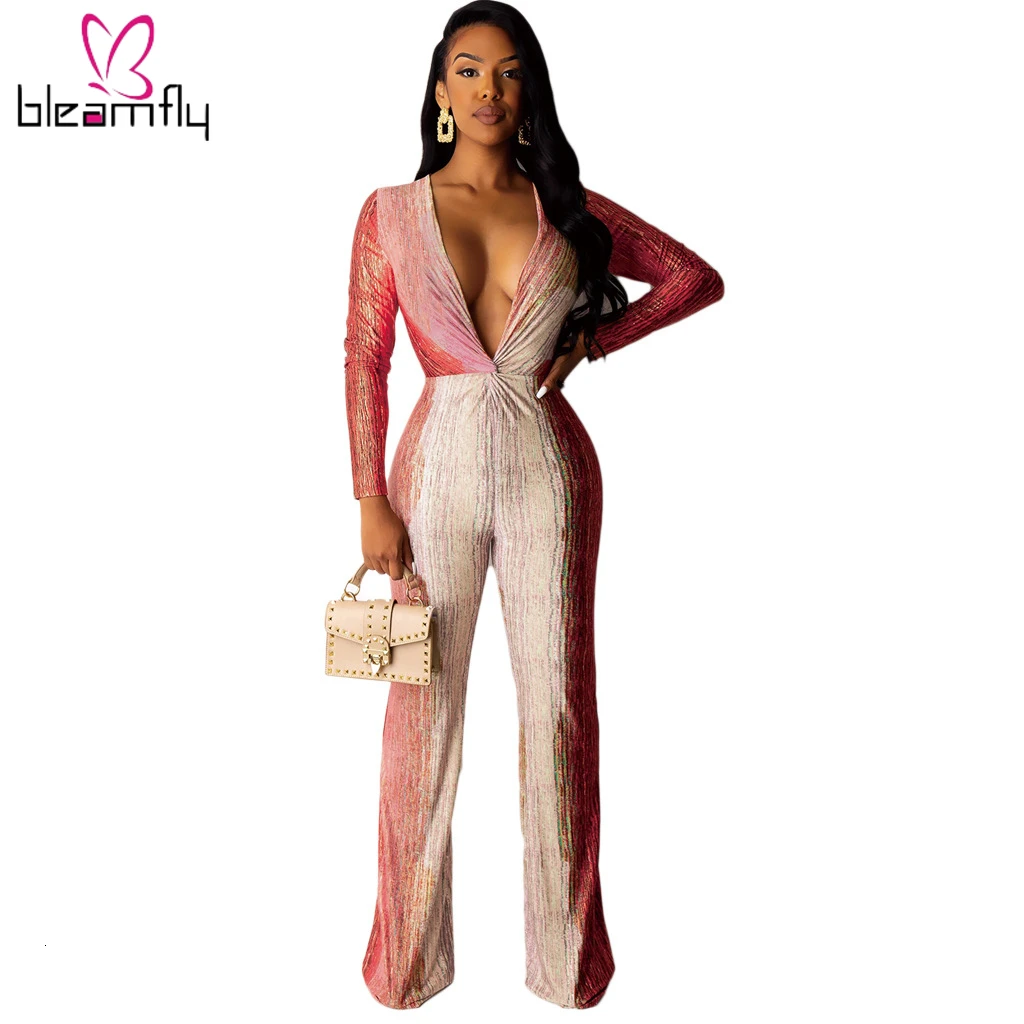 Новинка 2019 женские осенние комбинезоны прямого силуэта с градиентным принтом и