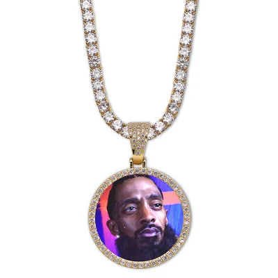 

JINSE Hip Hop Custom Photo Memory Medallions Solid Pendant Necklace With Cubic Zircon Chains Personalized Tennis Chain Jewelry
