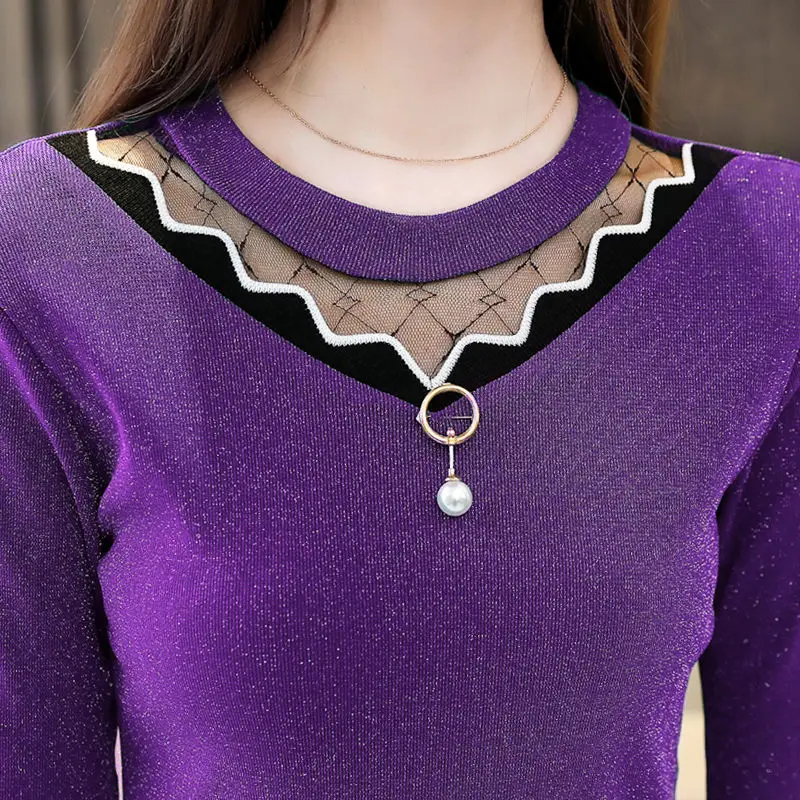 Женские блузки с длинным рукавом бархатные кружевные тонкие уличные сетчатые