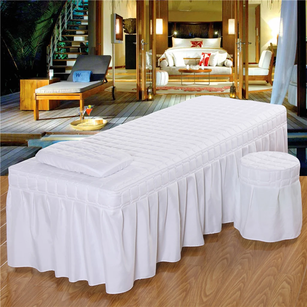 

Massage Table Skirt Bed Valance Sheet with Face Hole Beauty Bedding Linen