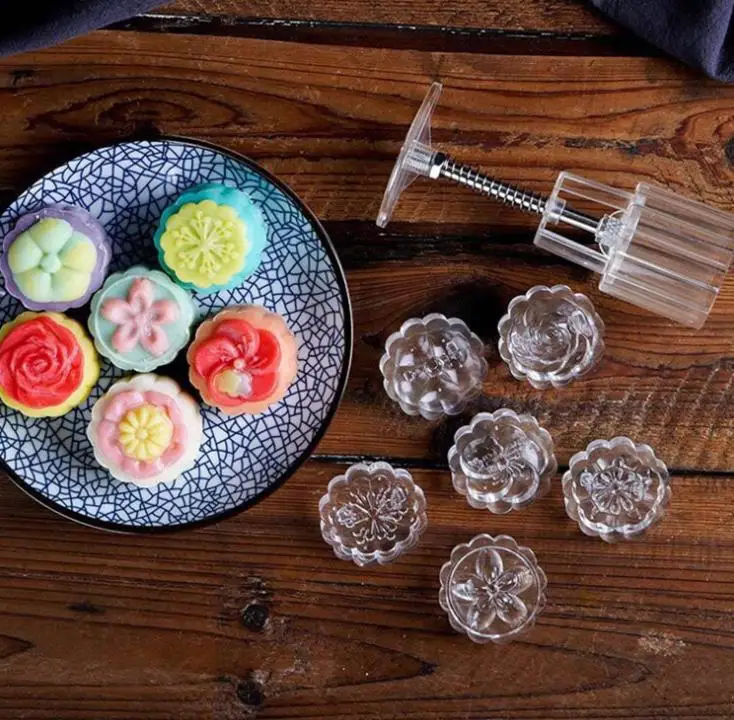 

Pastry Tool Mid-Autumn Festival Hand-Pressure Moon Cake Mould Mooncake Mold Flowers DIY Decoration Cookies Press Kit SN3775