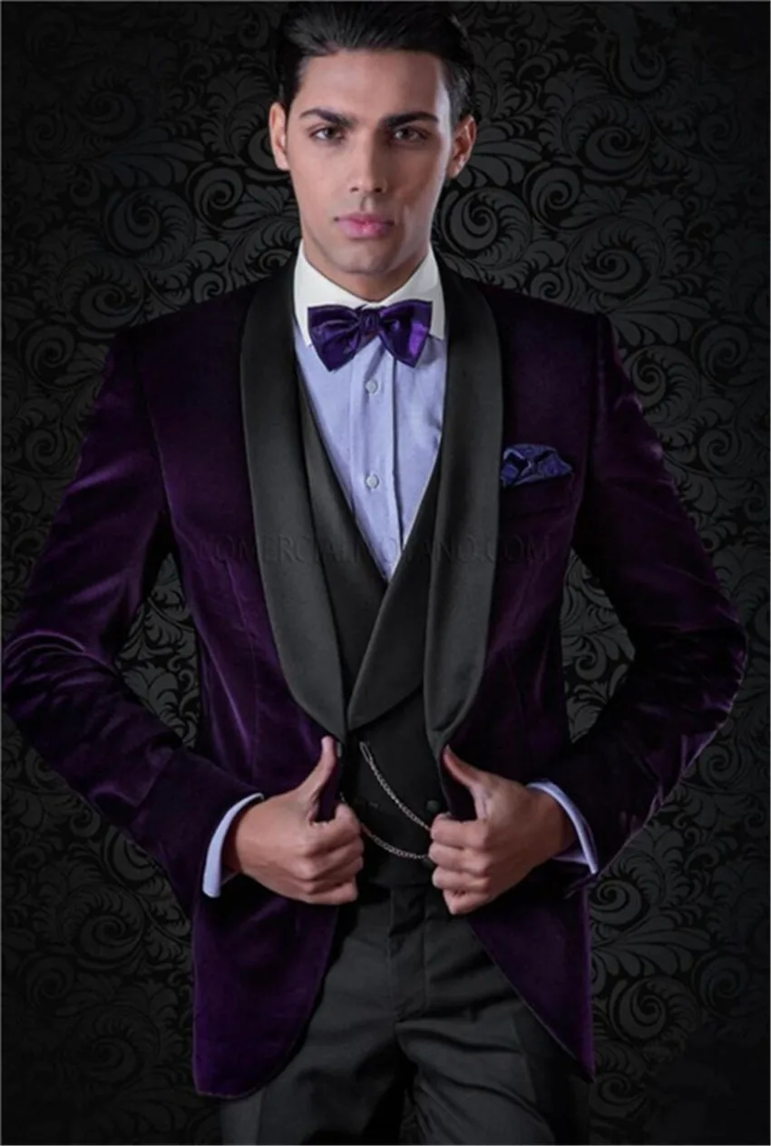 New men's wedding party LAPEL SUIT bridegroom grid man tuxedo performance suit jacket pants vest three piece set