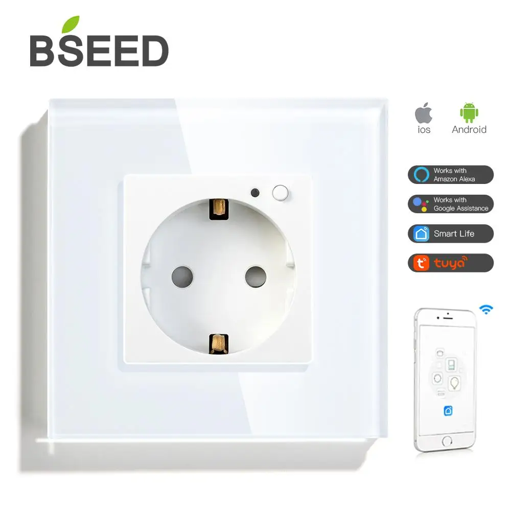 Único Trabalho do Soquete da Parede de Bseed Mvava Wifi com Tuya Alexa Vida Inteligente Branco Preto Cinza Cor 86*86 mm Função do Temporizador para a Casa Inteligente o Soquetes elétricos
