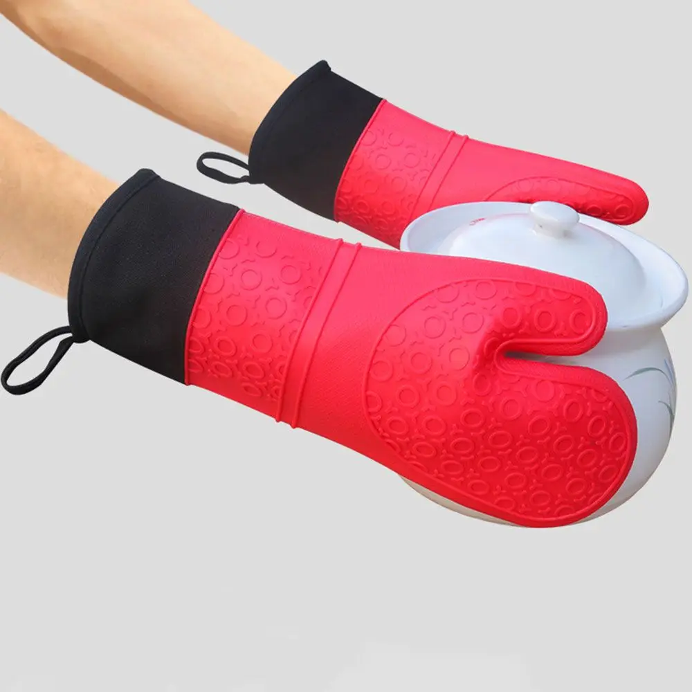 Очень длинные термостойкие плотные силиконовые перчатки для готовки выпечки