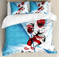 hockey duvet cover set hockey player makes a strong shot on goal rival illustration abstract backdrop decorative 3 piece bedd