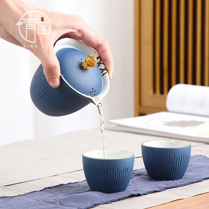Business Hand Gift Portable Small Travel Tea Set Grab Teapot One Pot Two Cups Storage Ceramic Cool Designer Teaware | Дом и сад