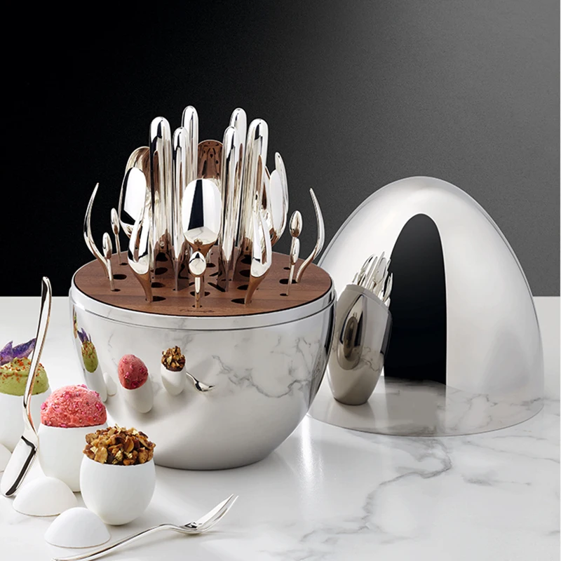 

Mood Coffee Silver Coffee Dessert Spoon Fork Gift Box Tableware Dinnerware For Kitchen Family Hotel Restaurant