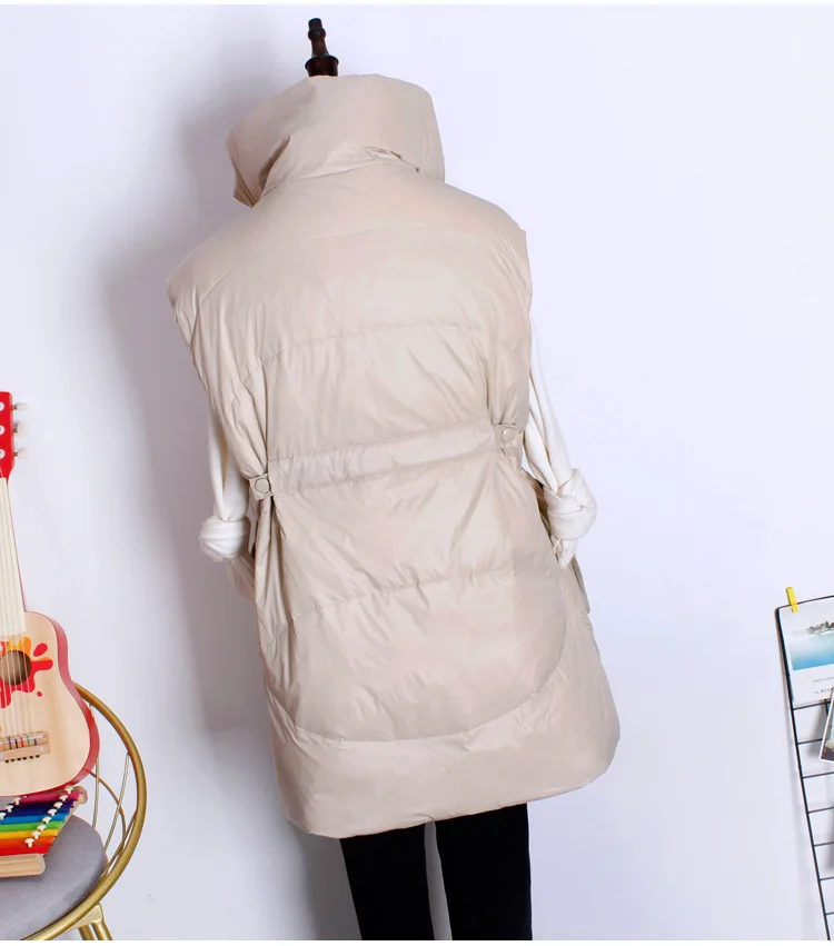 2022 New autumn winter Down Vest Women mid-length slim down waistcoat white duck down loose casual Solid color Down Vest Female