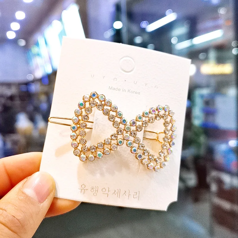

Korean Rhinestones Hair Clips Crystal Hairpins Girls Headwear Geometric Heart Hairgrip Barrette Women Hair Accessories