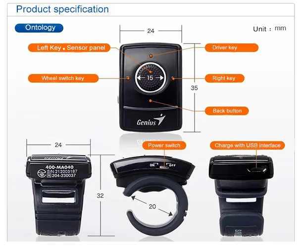 

2019 new 2.4G wireless 1200DPI Elf finger mouse laser micro ring mouse Built-in battery for PC notebook computer