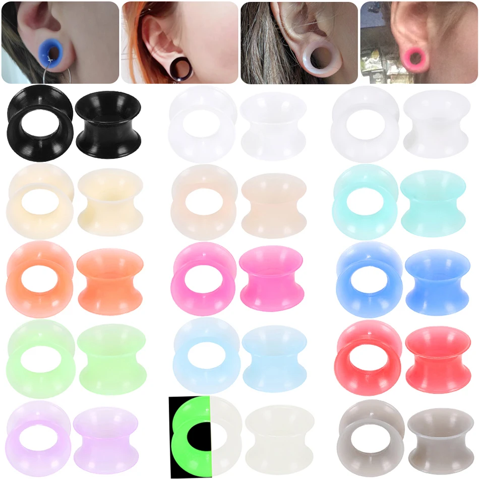 

2Pcs Silicone Ear Plugs And Tunnels Full Size 3-16mm Gauges Double Flared Ear Stretcher Expander Earring Piercing Body Jewelry