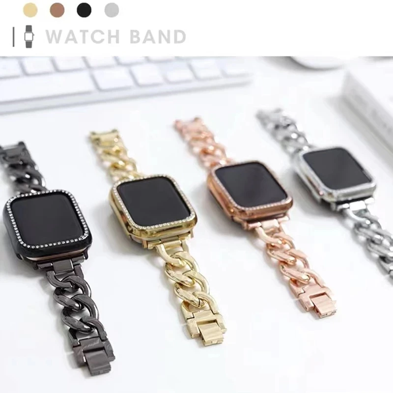 

For Apple watch 6 38mm42mm44mm40mm small fragrance fashion metal strap iWatch 5/4/3/2/SE girls metal single row chain strap