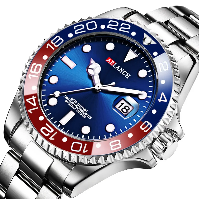 2021 New Men's Luminous Fashion Fine Steel Watch Red Blue Coke Ring Green Non Automatic Mechanical Watch Waterproof Quartz