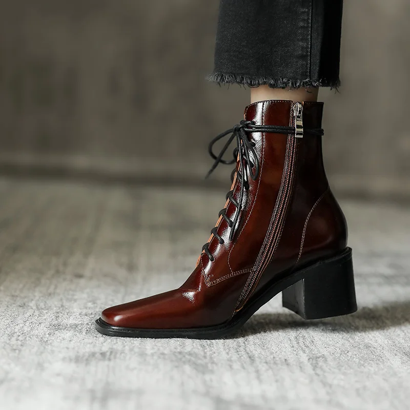 

European brands Women boots Genuine leather Martin boots lace-up Fashion boots Women's shoes