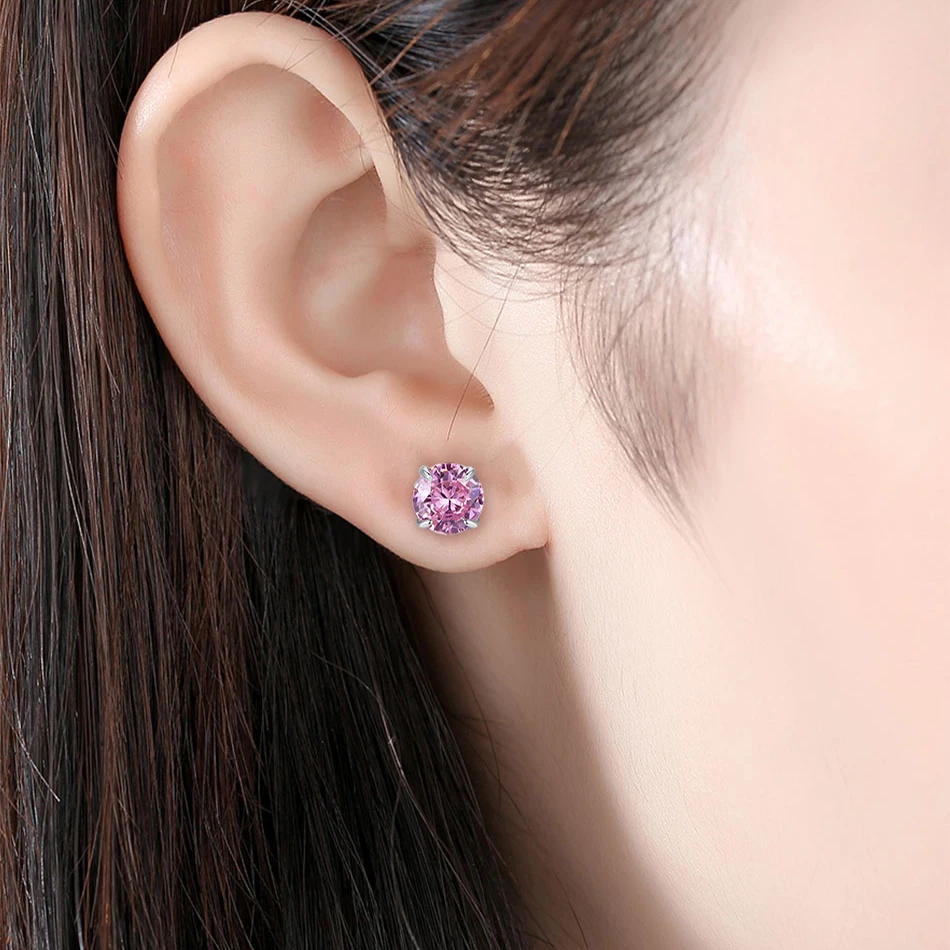 Женские серьги гвоздики из серебра 100% пробы с розовым