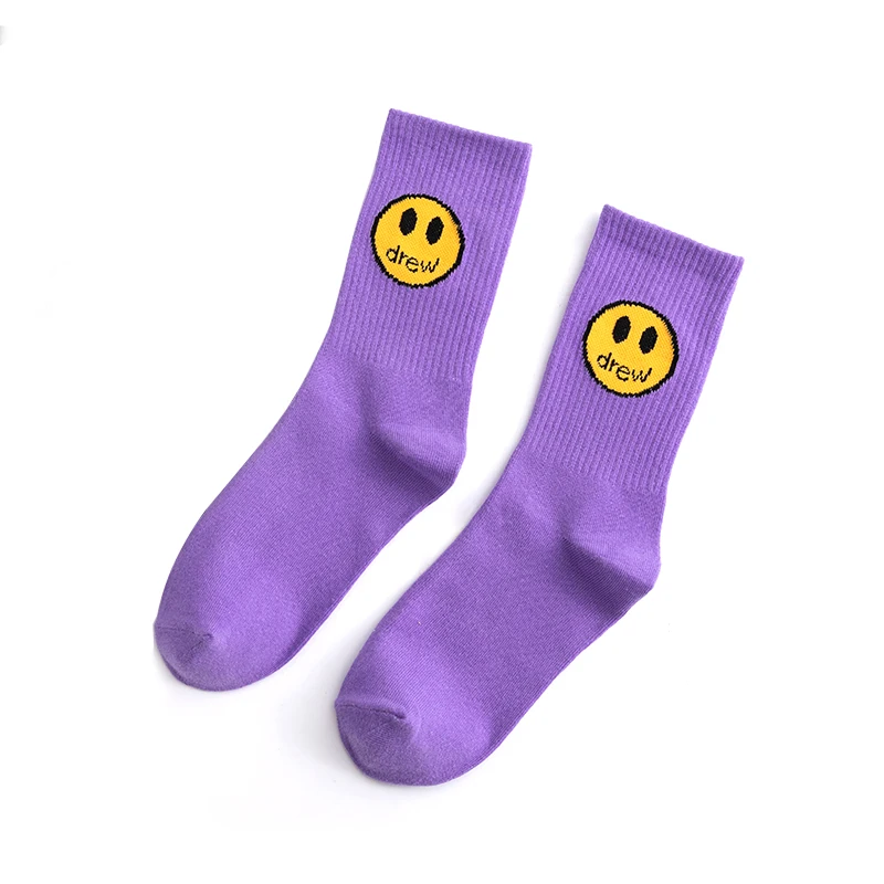 

DROPSHIP New Crew Bright Socks Rose Pink Double Happy Smile Smiling Yellow Face Faces Top Street Fashion JB Cotton Sports HipHop