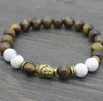 8mm eg2 adjusted yellow Tigereye stone bead Bracelet Reiki Buddha head Prayer Charm Rope white Howlite Bangles