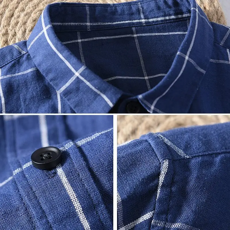 Мужская хлопковая рубашка с длинным рукавом в клетку отворотами на осень 2019 |