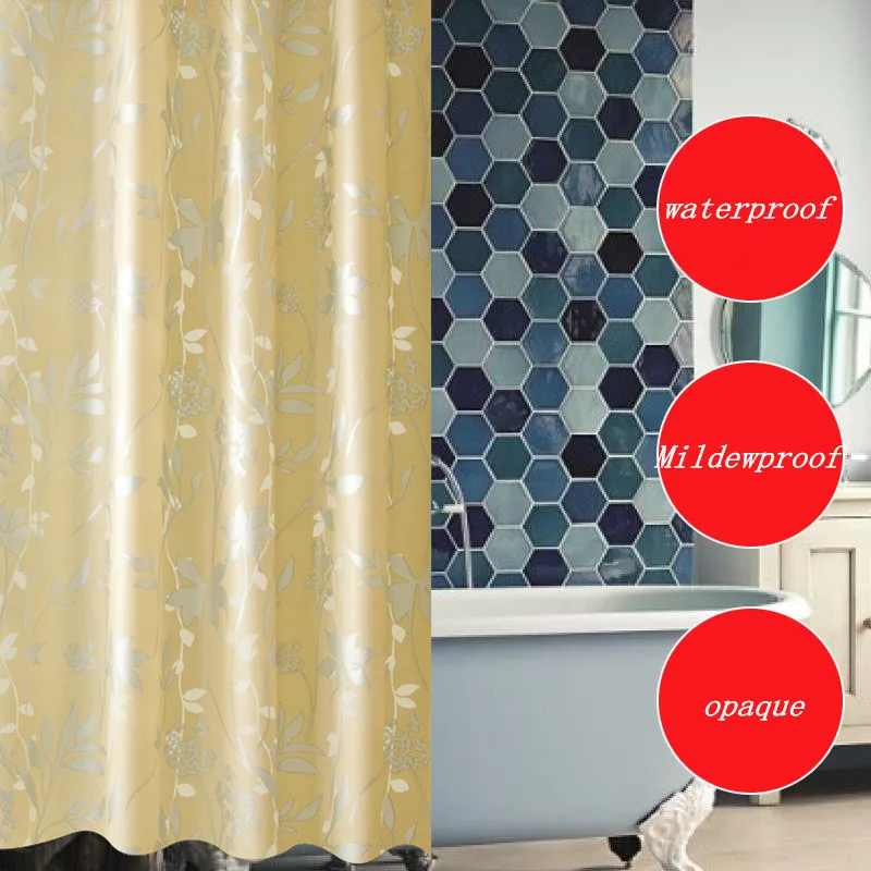 High-end waterproof mildew proof printing Light yellow PEVA thickened shower curtain custom made bathroom | Дом и сад