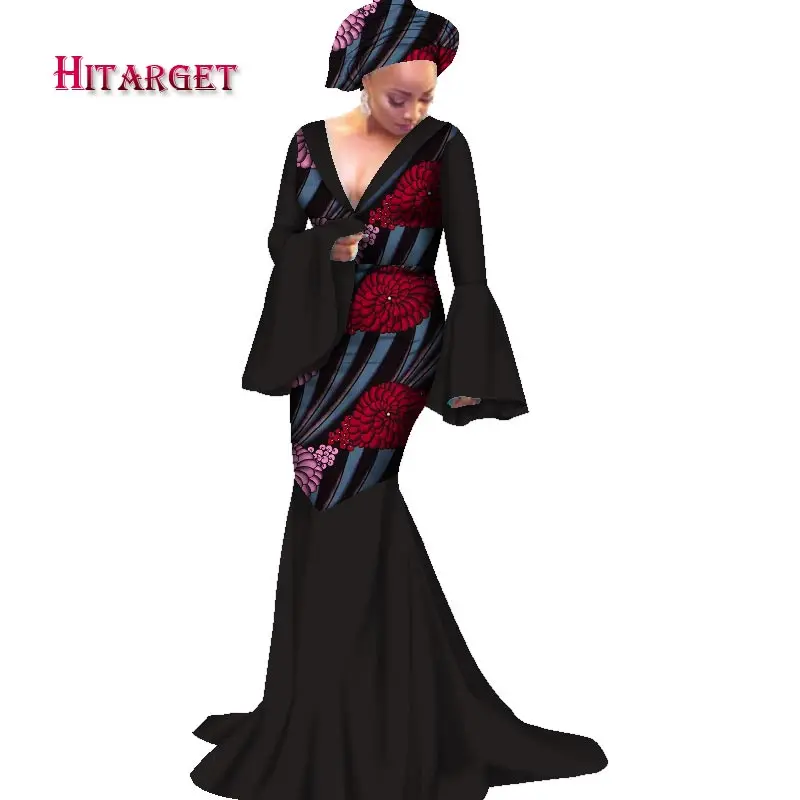 2020 african dresses for women bazin riche style femme african clothes lady print wax plus size party long mermaid dress WY2267